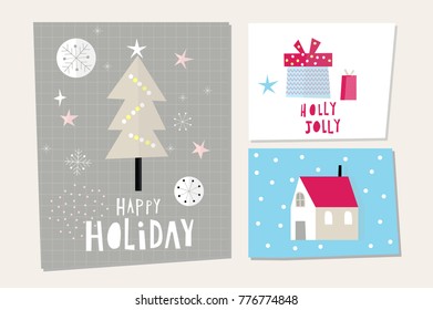 Vector Flat Holiday Illustration, Pastel Christmas Poster, Holiday Celebration Background, Greeting Card, Vector illustration, Minimal Flat Design Background