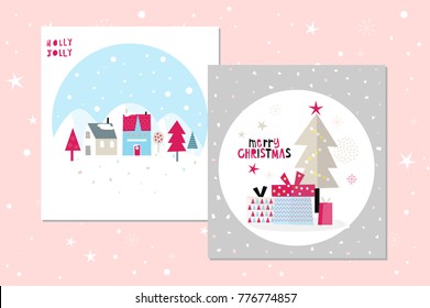 Vector Flat Holiday Illustration, Pastel Christmas Poster, Holiday Celebration Background, Greeting Card, Vector illustration, Minimal Flat Design Background
