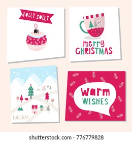 Vector Flat Holiday Illustration, Pastel Christmas Poster, Holiday Celebration Background, Greeting Card, Vector illustration, Minimal Flat Design Background