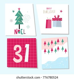 Vector Flat Holiday Illustration, Pastel Christmas Poster, Holiday Celebration Background, Greeting Card, Vector illustration, Minimal Flat Design Background
