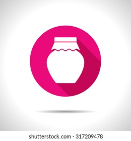 Vector flat homemade jam bottle template on color circle 