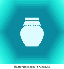 Vector flat homemade jam bottle template on hexagonal background 
