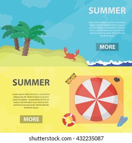 Vector flat horizontal banners of summer and traveling for website and apps. Business concept posters of resort vacation. Illustration of relaxing.