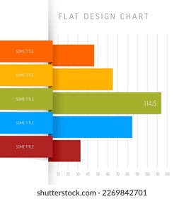 Estadísticas de diseño horizontal plana vectorial columna de color vertical plantilla de infografía. Papeles plegados coloridos como barras de columnas en una plantilla de gráfico de luz simple