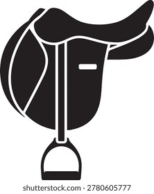Vector flat horse equestrian saddle stirrup silhouette isolated. logo Vector Black silhouettes
