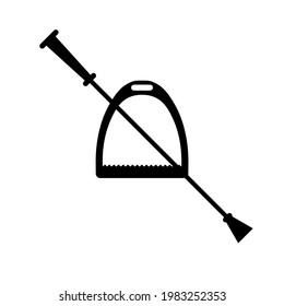Vector flat horse riding equestrian stirrup and whip silhouette isolated on white background