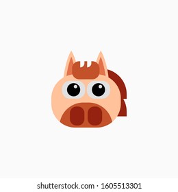 Vector Flat horse's face isolated. Cartoon style illustration. Animal's head logo. Object for web, poster, banner, print design. Advertisement decoration element