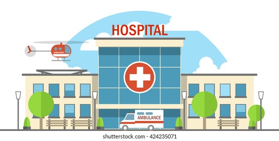 Vector Flat Hospital Illustration Ambulance Vehicle Stock Vector ...