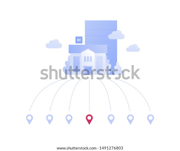 Vector Flat Hospital Network Illustration Blue Stock Vector