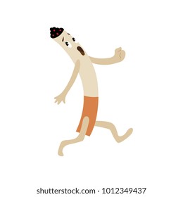 Vector flat huge evil angry cigarette monster character with legs and arms running away. Unhealthy nicotine addiction tobacco smoking risk threat concept. Isolated illustration