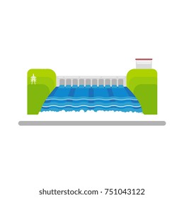 vector flat hydroelectric power station or water dam generating eco environmental friendly green alternative energy icon. isolated illustration on a white background