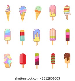 Vector flat ice cream collection.	