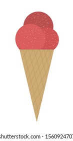 Vector flat ice cream cone illustration. Cold dessert icon. Flat textured red sorbet isolated on white background