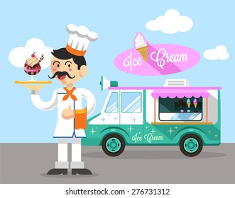 Vector flat ice cream illustration
