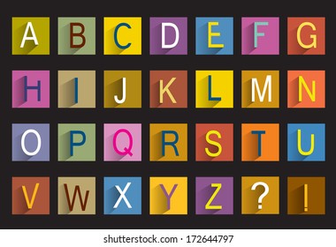 Vector flat icon alphabet. Colorful sign collection.