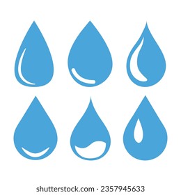 Vector flat icon. Blue water drop drawing or drop drop icon. A collection of six figures. Suitable for logos, badges, textile design and more.