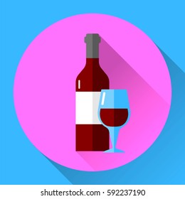 vector flat icon with bottle and glass of red wine