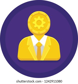 Vector flat icon of businessman and gear symbol, coin creator concept illustration