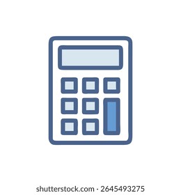 Vector flat icon of a calculator isolated on White Background. Light and dark blue color scheme.