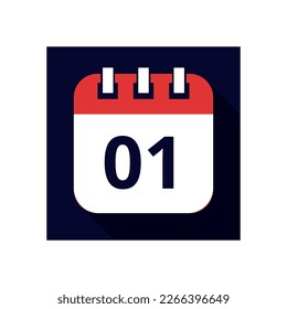 Vector flat icon of calendar days, days of the month, calendar illustration flat style marking day 01.