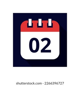 Vector flat icon of calendar days, days of the month, calendar illustration flat style marking day 02.