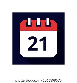 Icono vectorial plano de los días del calendario, días del mes, ilustración del calendario estilo plano marcando el día 21.