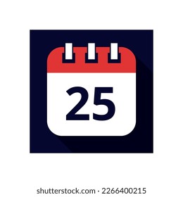 Vector flat icon of calendar days, days of the month, calendar illustration flat style marking day 25.