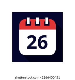Vector flat icon of calendar days, days of the month, calendar illustration flat style marking day 26.