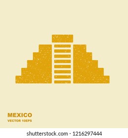 Vector flat Icon of Chichen Itza, Mexico. Illustration with scuffed effect