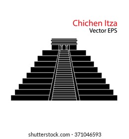 Vector flat Icon of Chichen Itza, Mexico.  Isolated on white background.