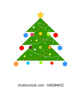 Vector flat icon christmas tree. Greeting card. Designed element.