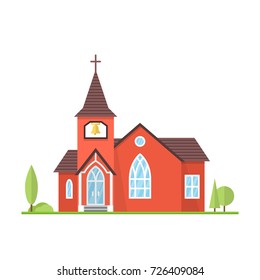 Vector flat icon church. For web design and application interface, also useful for infographics. Vector illustration. Catholic Church landscape.