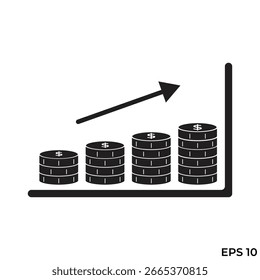 vector flat icon of coin money growth statistics chart