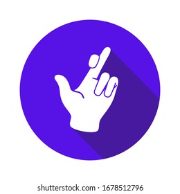 Vektorillustration flaches Symbol "Überquerte Finger". Melden Sie sich mit der Hand. Kommunikationssymbol. Weiße Hand mit Geste auf blauem, rundem Hintergrund einzeln auf Weiß. Web-Schaltfläche. Stimmungsaufkleber. Moderne Illustration