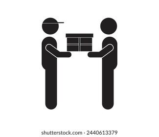 vector flat icon of delivery courier giving gift package to customer