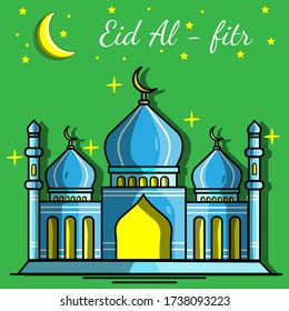 Icono plano vectorial Mezquita de diseño Eid Mubarak Estilo de caricatura plana Ilustración