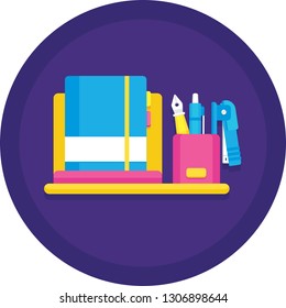 Vector flat icon of desk organizer with office supplies and stationery illustration