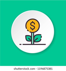 Vector flat icon dollar tree. Development money. Button for web or mobile app. UI/UX user interface. Editable stroke.