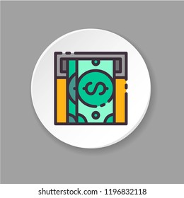 Vector flat icon dollars cash ATM. Button for web or mobile app. UI/UX user interface. Button for web or mobile app. UI/UX user interface. Vector clipart. Editable stroke.