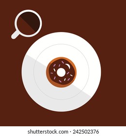 Vector flat icon of donut and cup of coffee.