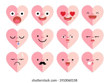 Vector flat icon of emoticon set - emoji collection in heart shape.