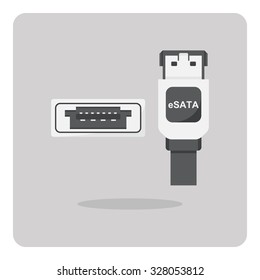 Vector of flat icon, eSATA connector for computer on isolated background