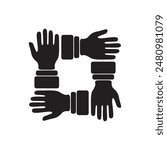 vector flat icon of four hands holding each other cooperation