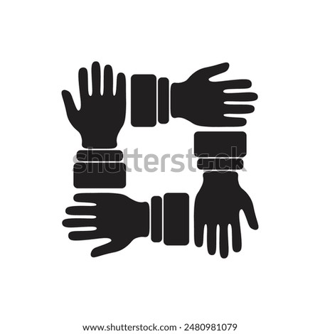 vector flat icon of four hands holding each other cooperation