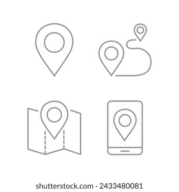 Vector flat icon. Four navigation and address icons. Gray icon on isolated on white background. Perfect for your creative idea.