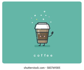 Vector flat icon friendly coffee box character 