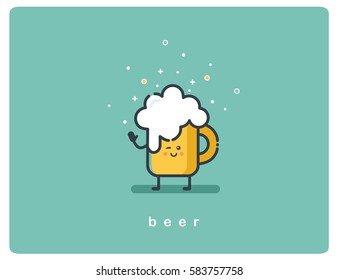 Vector flat icon friendly mug of beer character 