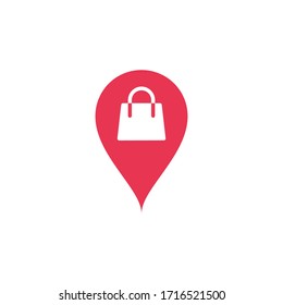 vector flat icon geotag. location of the store. grocery bag icon