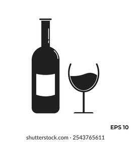 vector flat icon of glass along with wine bottle