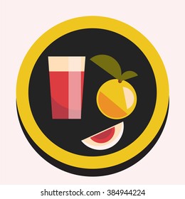Vector flat icon of a glass of fresh juice, an apple and a slice of peach